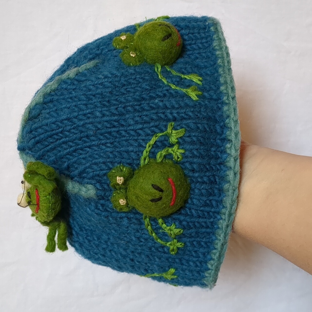 Ambler frog wool Blue Green kids toque